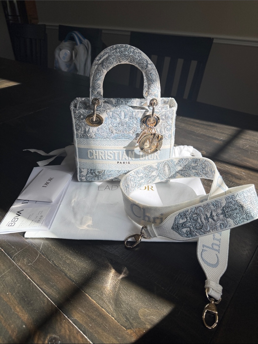 Dior Lady Dior Mini Tote in Light Blue and Cream Toile - Picture 5 of 5